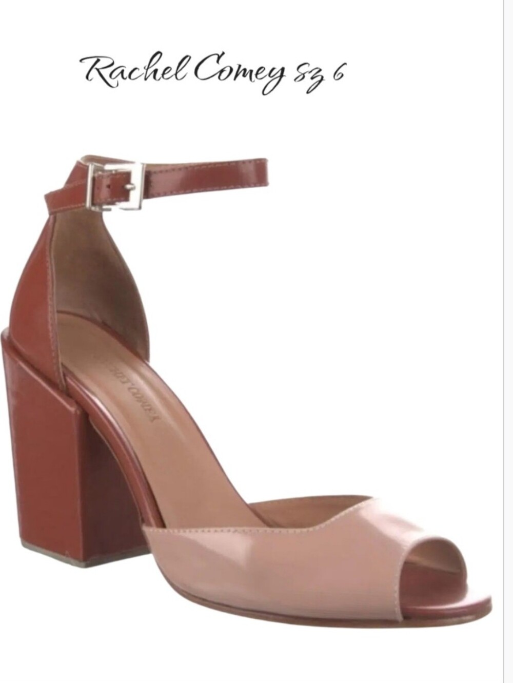 Rachel Comey Coppa Colorblock Patent Leather Peep Toe Block Heel Sandal 6